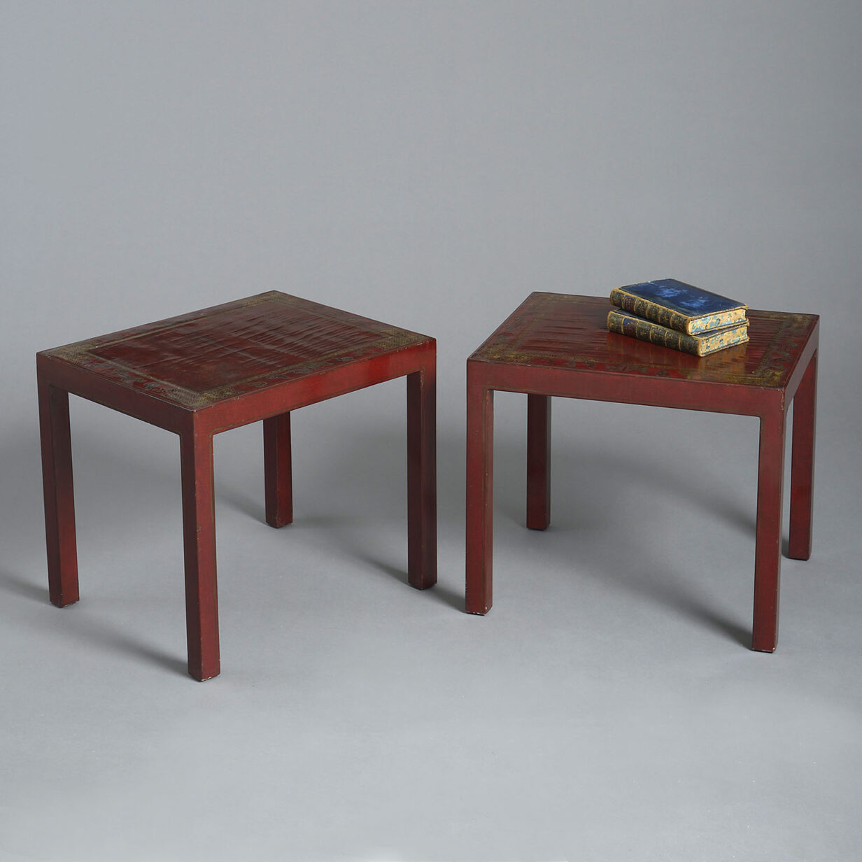 Pair of Early 20th Century Chinese Export Red Lacquer End Tables
