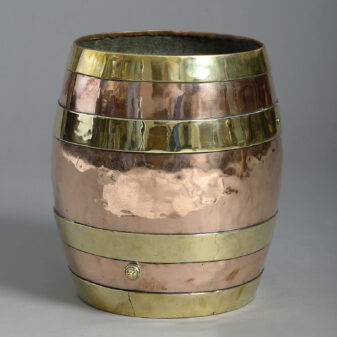 19th century victorian period brass bound copper coopered kindling barrel
