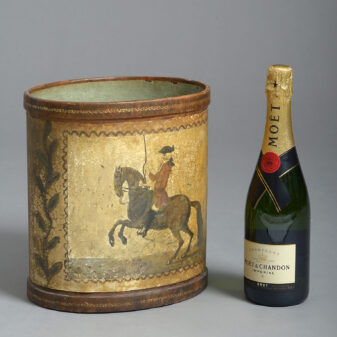 Oval leather waste paper basket with equestrian scene