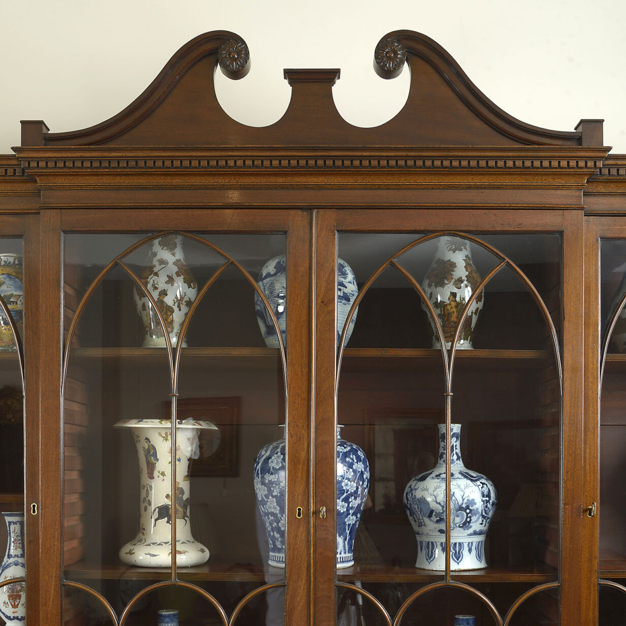 18th century george iii chippendale period mahogany serpentine breakfront secretaire bookcase