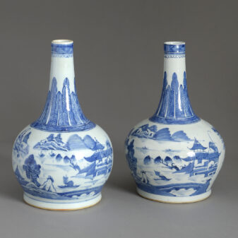 Pair of Blue and White Bottle Vases