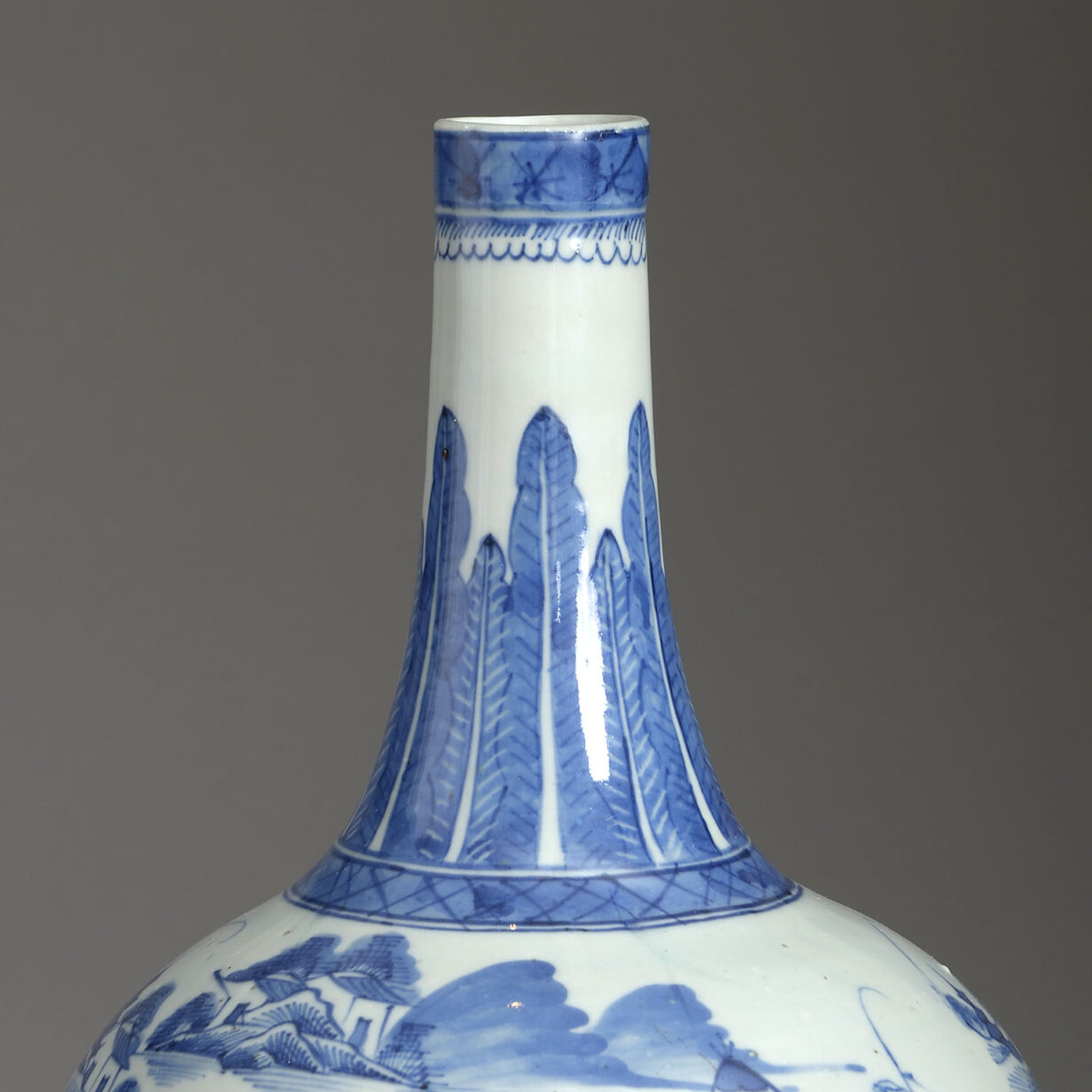 Pair of early 19th century blue and white porcelain bottle vases