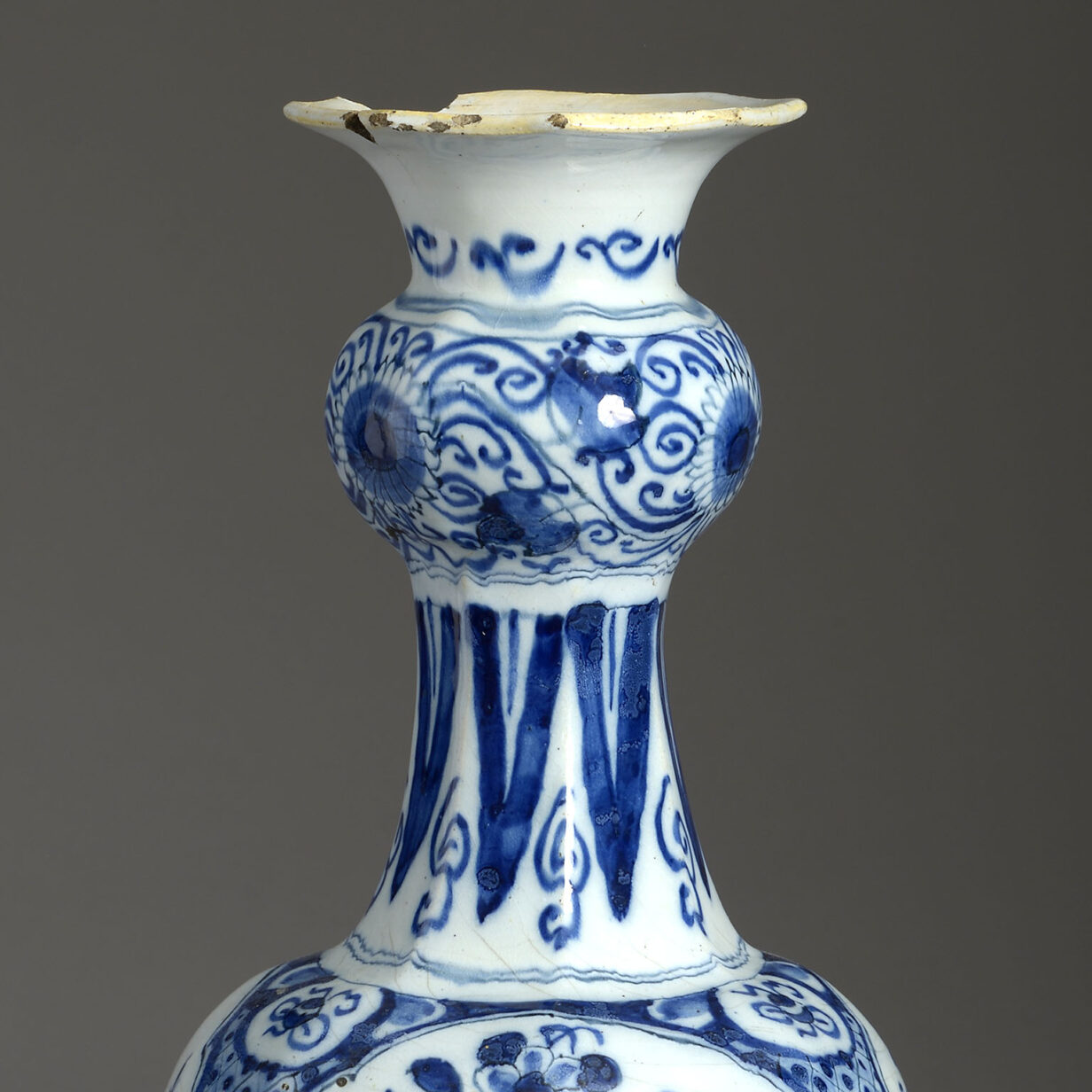 18th century blue and white delft garlic neck vase