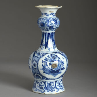 18th century blue and white delft garlic neck vase