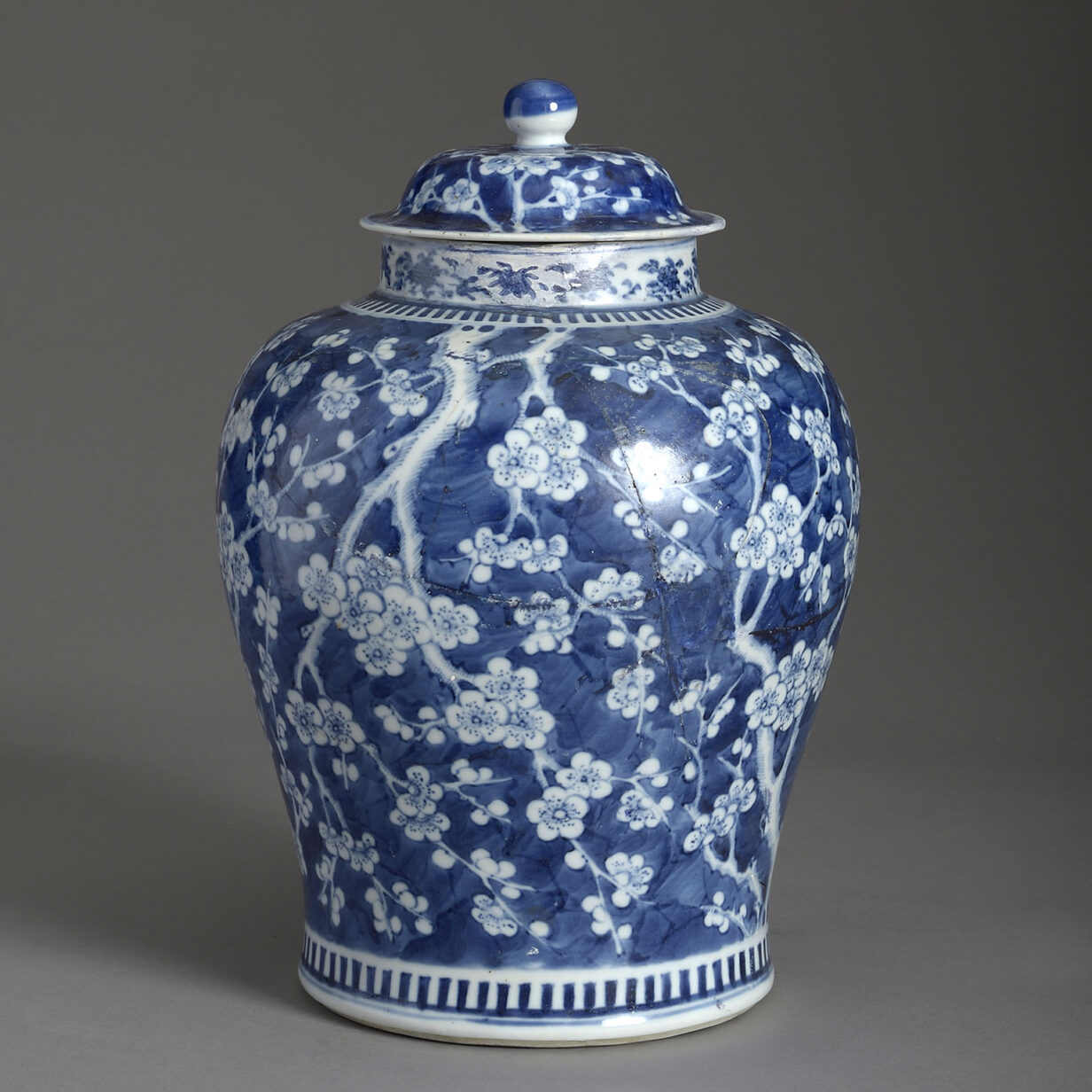 19th century blue and white porcelain vase and cover