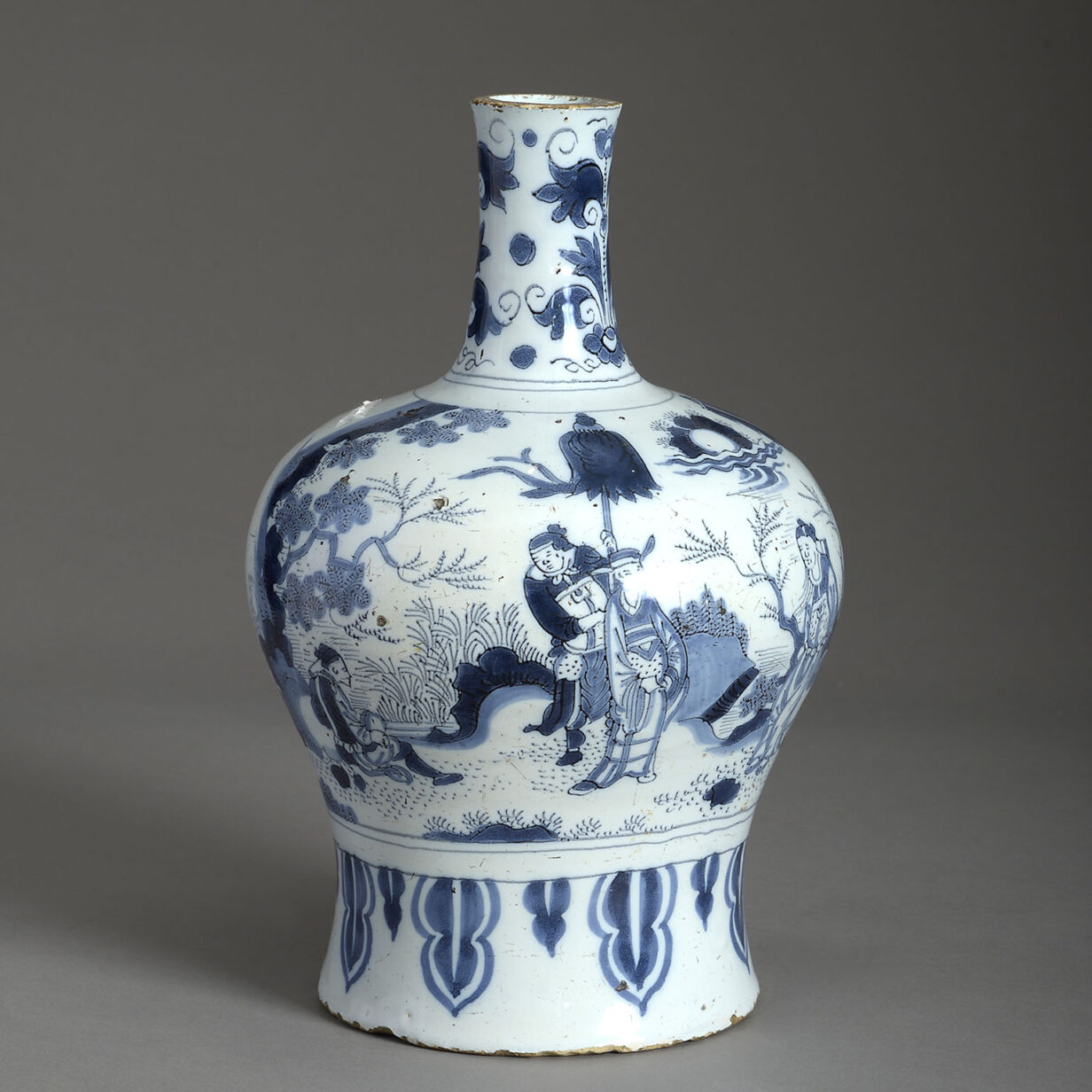 Late 18th century blue and white glazed delft vase