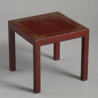 Pair of red lacquer low end tables