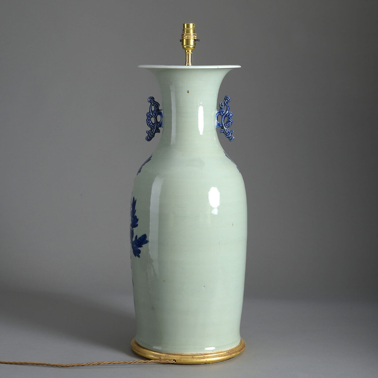 Tall celadon vase lamp