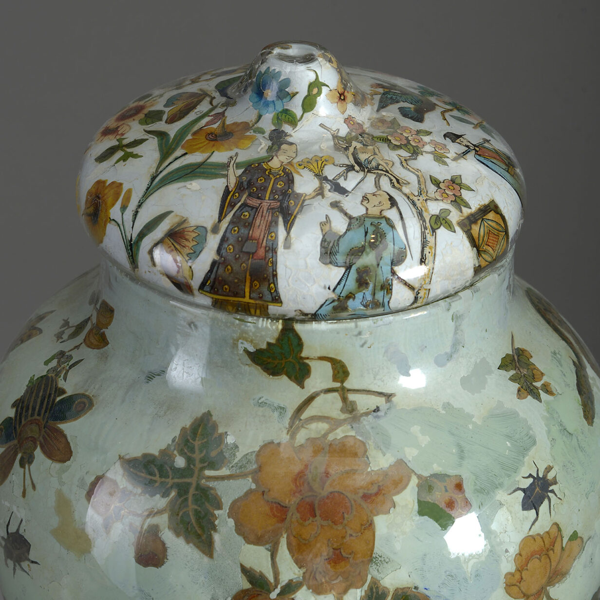 19th century decalcomania glass vase and cover