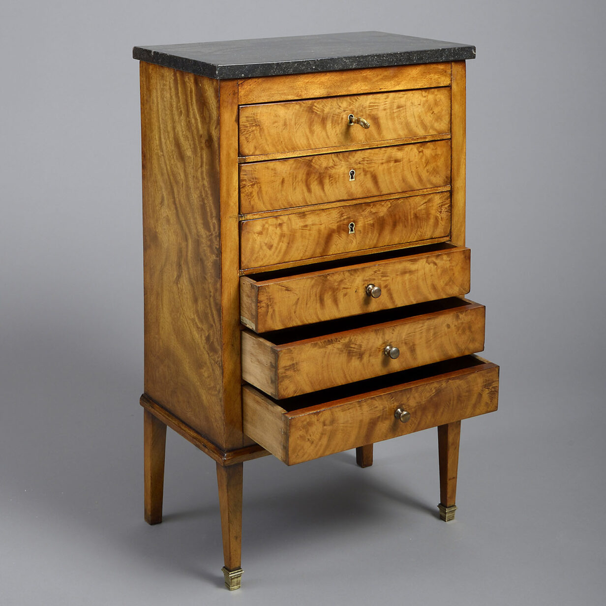 Small scale late 18th century directoire period mahogany chest