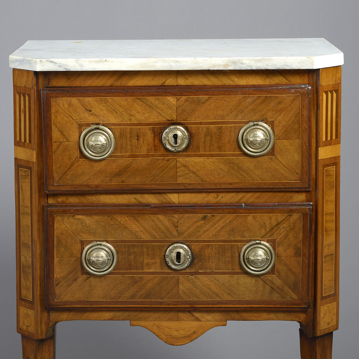 Pair of late 18th century parquetry inlaid bedside cabinets