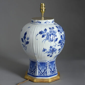 Late 19th century blue and white glazed delft vase lamp