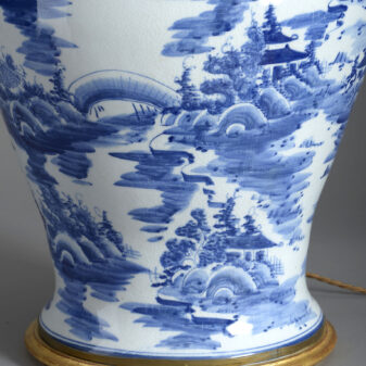 Large 20th century blue and white porcelain vase lamp
