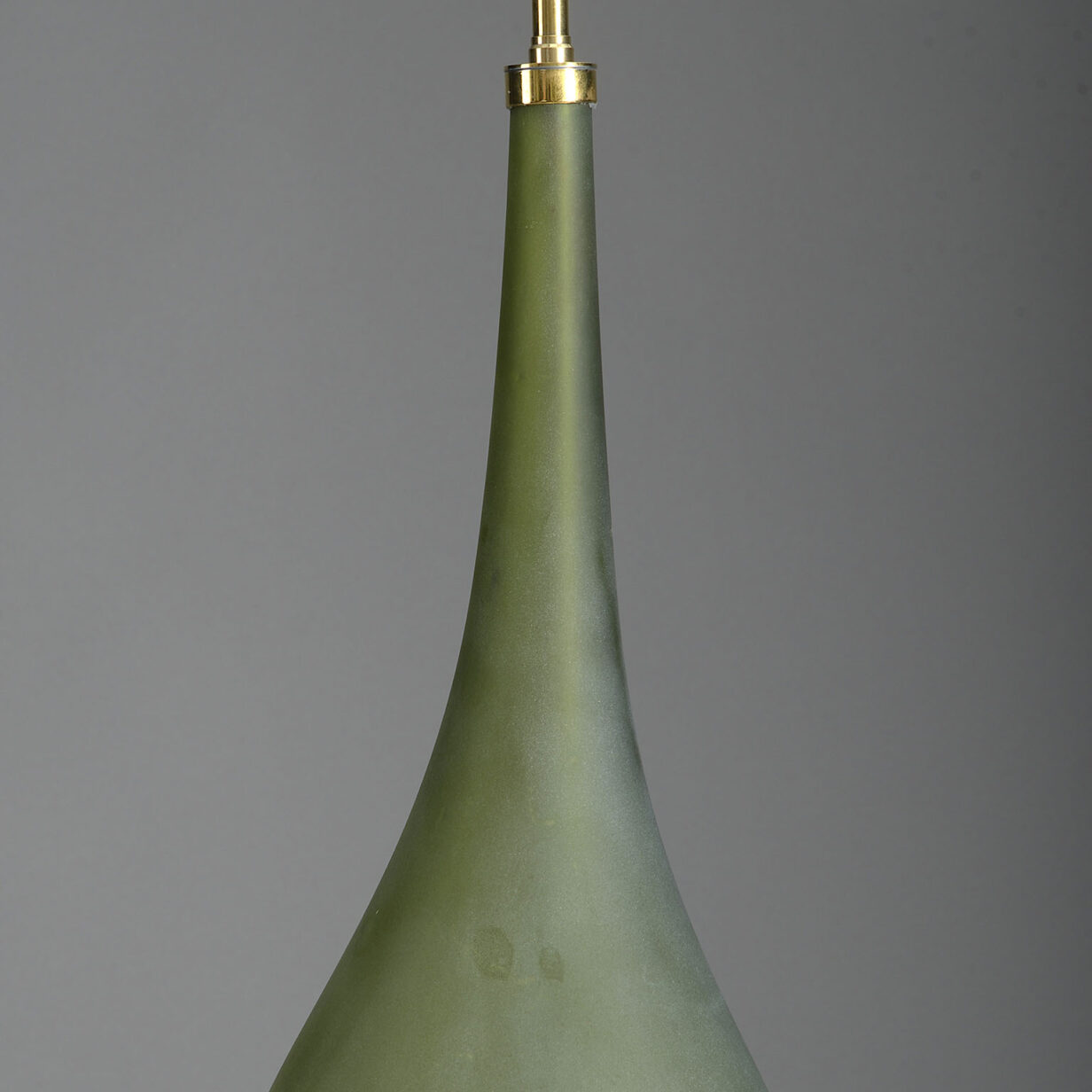 Mid-20th century tall green glass vase pear drop lamp