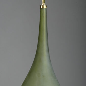 Mid-20th century tall green glass vase pear drop lamp
