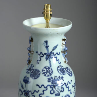Early 20th century celadon and blue glazed vase lamp