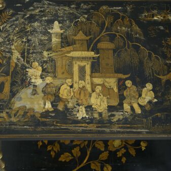 Mid-century baguès black lacquer two tier table