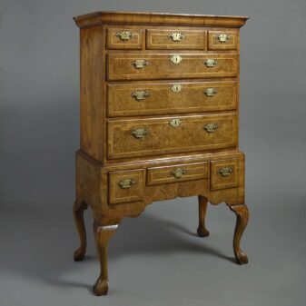 Early 18th century george i period burr walnut chest on stand