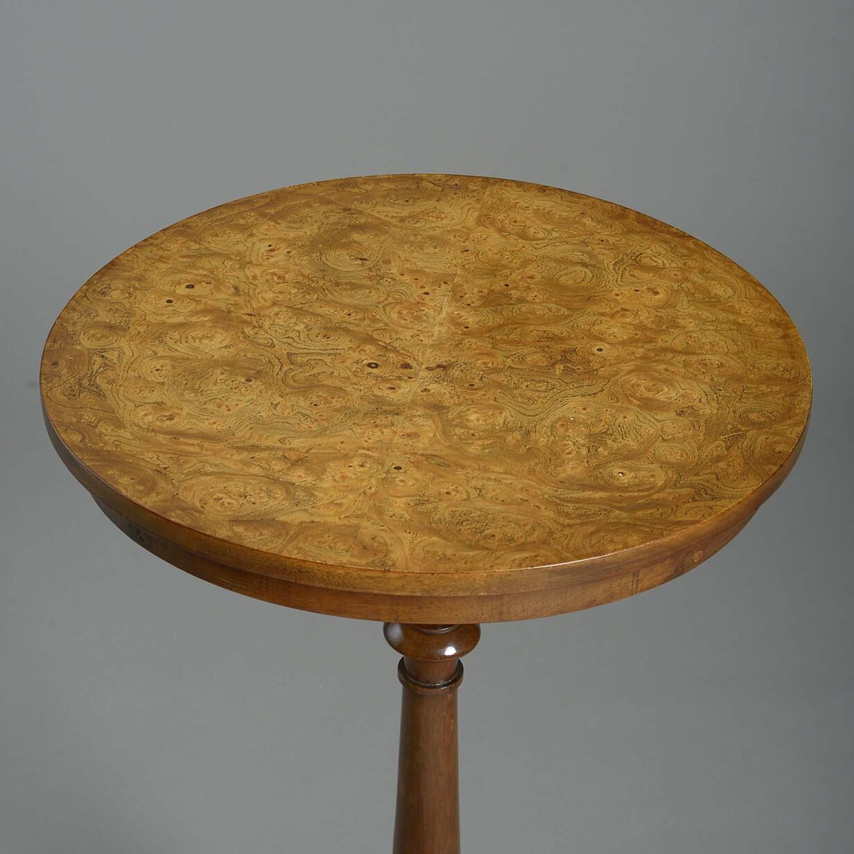 Early 19th century regency period burr elm occasional table