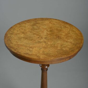 Early 19th century regency period burr elm occasional table