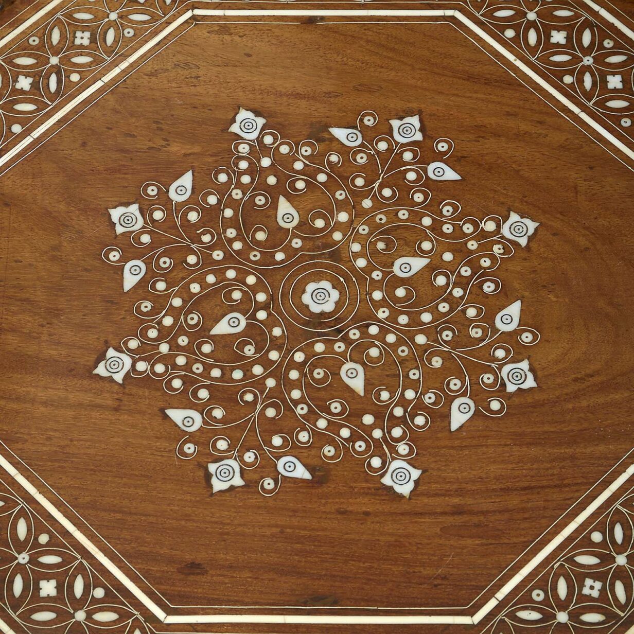 Hoshiarpur octagonal inlaid hardwood folding occasional table