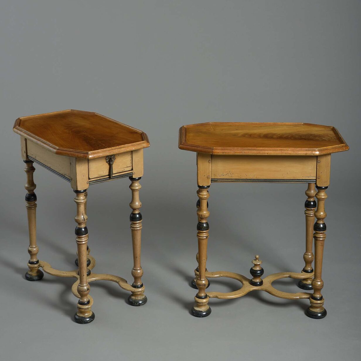 Pair of late 19th century mahogany & ebony end tables