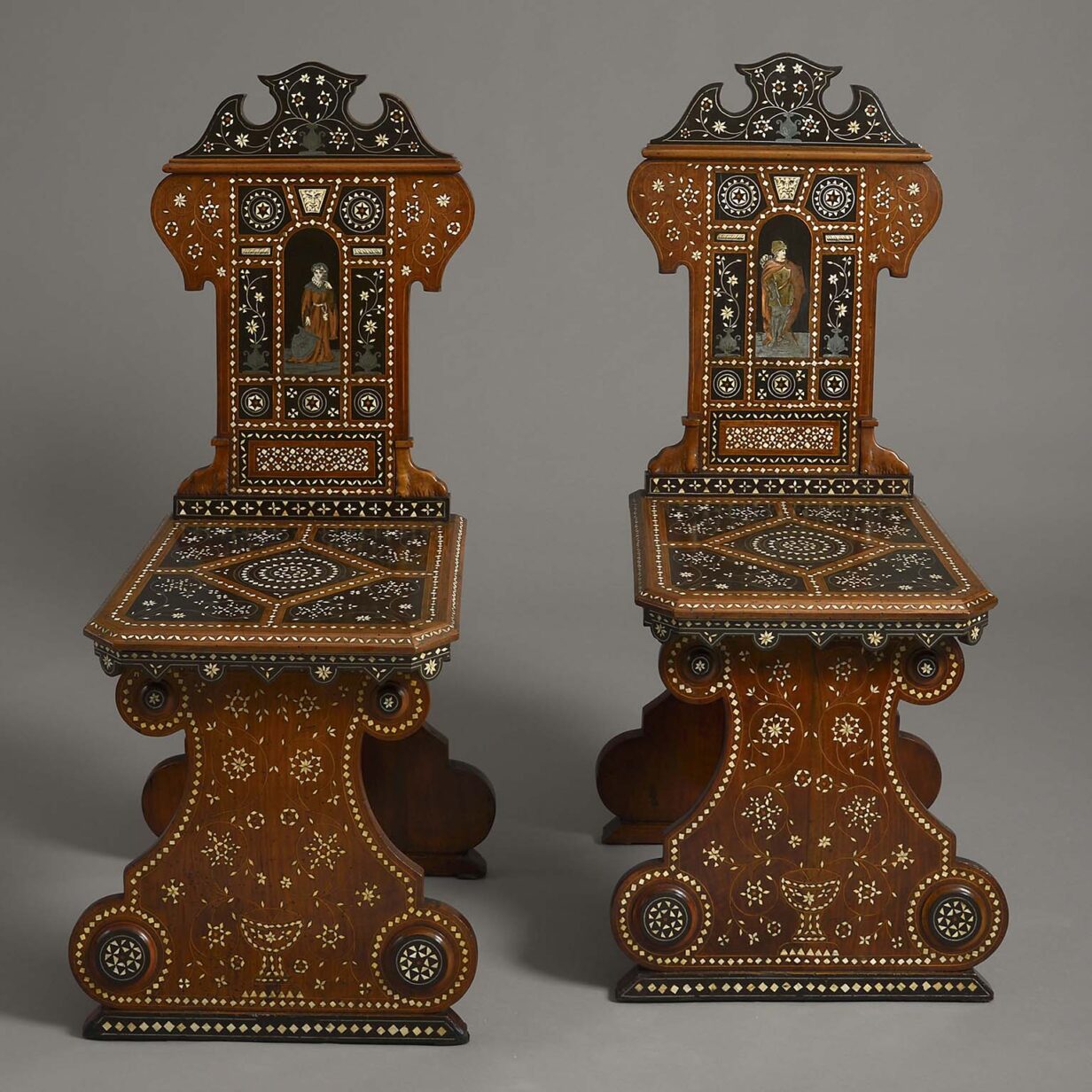Pair of inlaid hall chairs