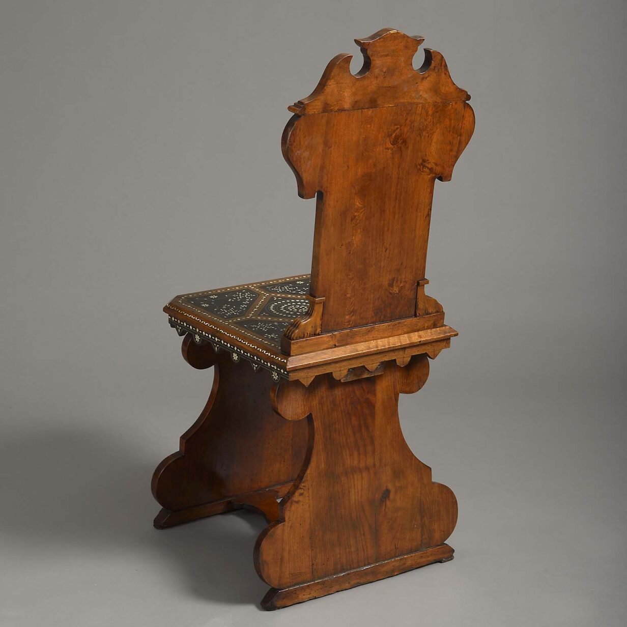 Pair of mid-19th century inlaid walnut hall chairs