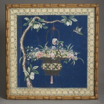 Four rare late 18th century chinese export gouache wallpaper panels
