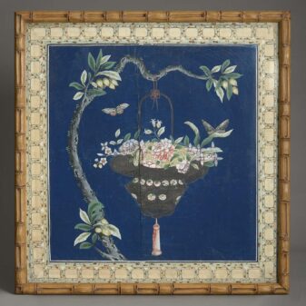 Four rare late 18th century chinese export gouache wallpaper panels