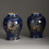 Pair of blue and gilt chinese vases
