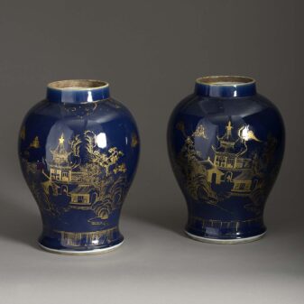 Pair of Blue and Gilt Chinese Vases