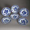 Six blue and white plates