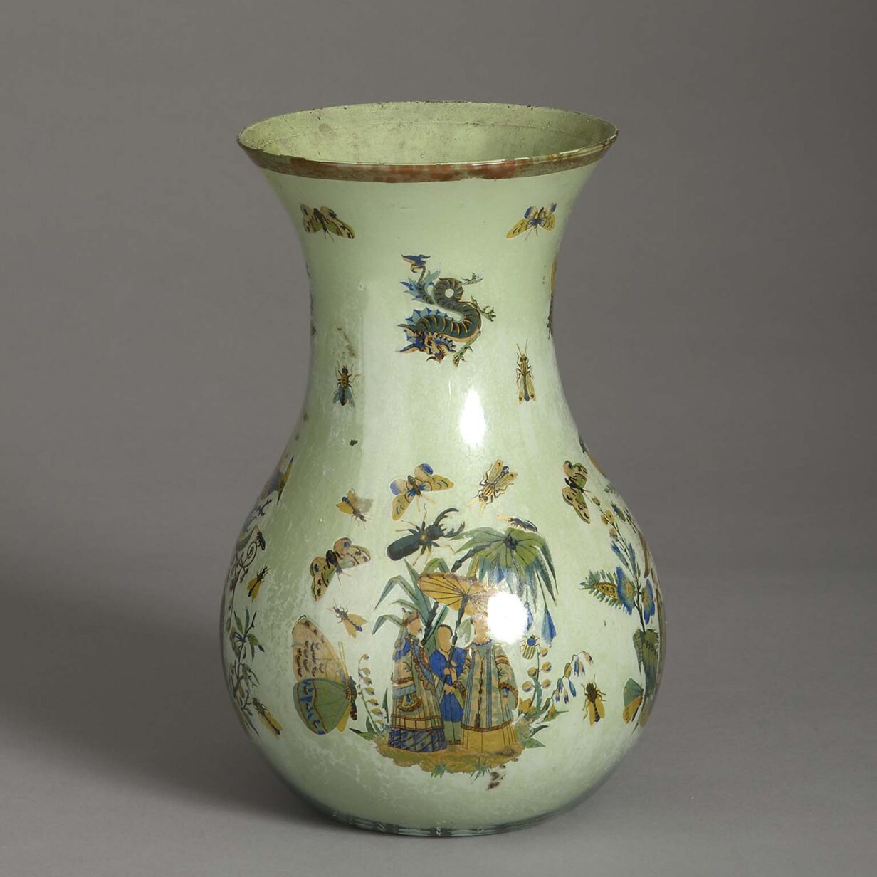 19th century decalcomania glass vase