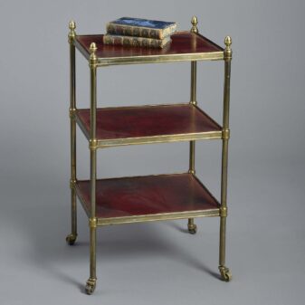 Red leather and brass etagere