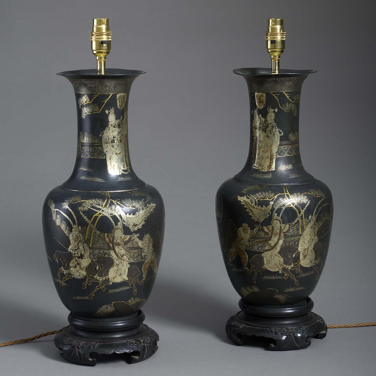 Pair of chinese export lacquer lamps