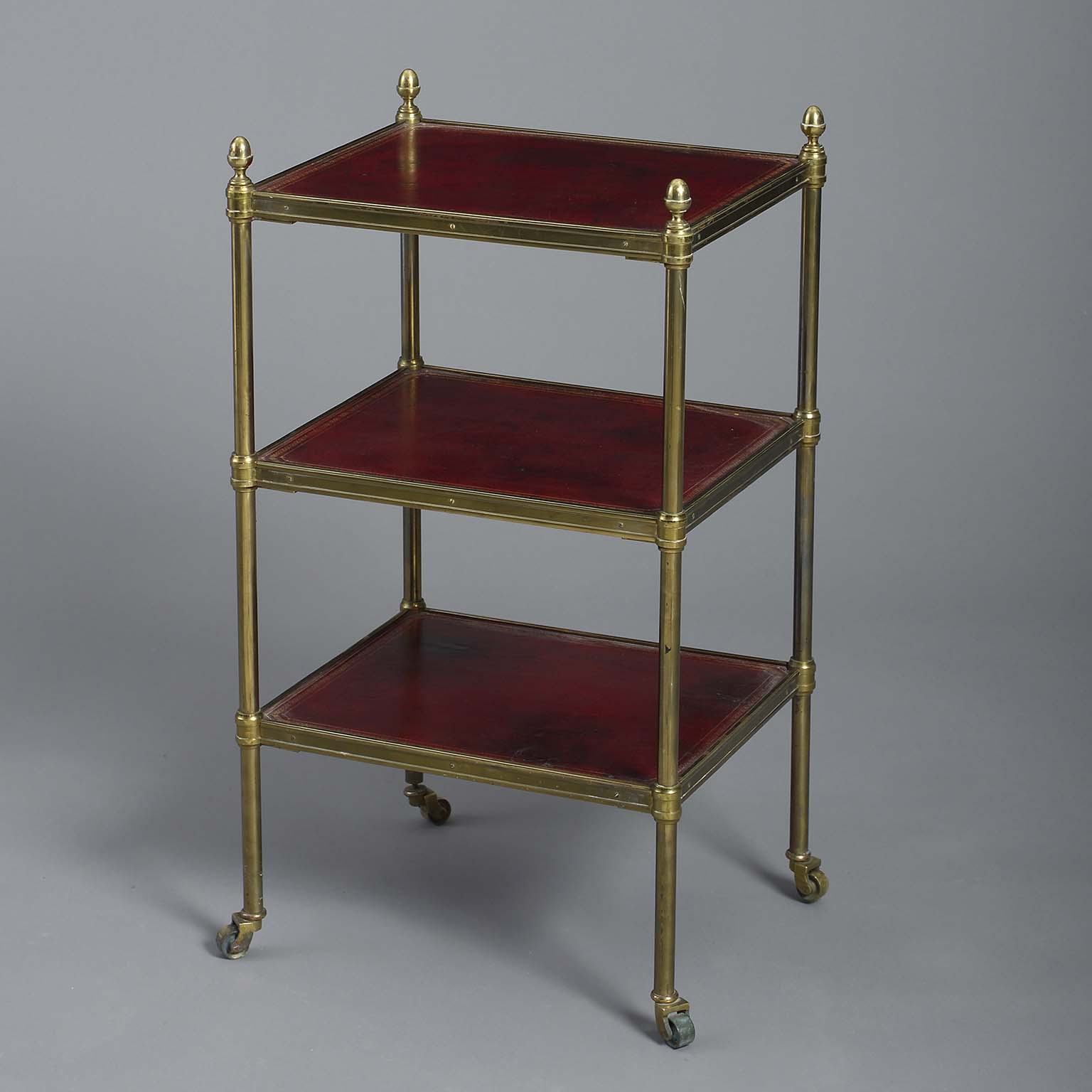 Late 19th Century Brass and Leather Etagère