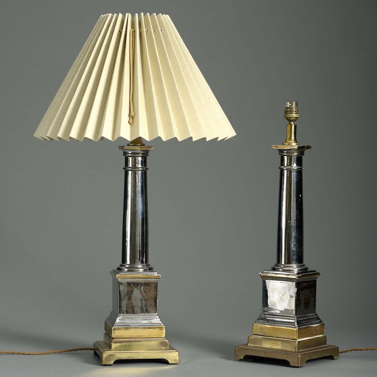 Pair of silver glazed column lamps
