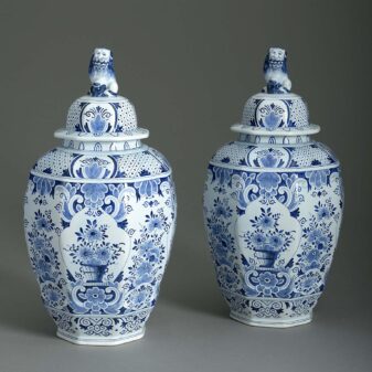Pair of Delft Vases and Covers