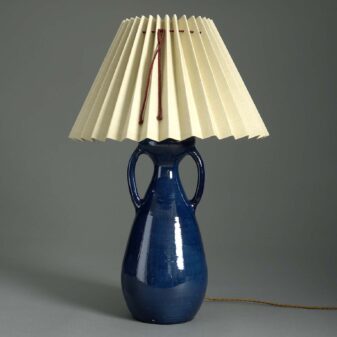 Blue Glazed Two-Handled Pottery Vase Lamp