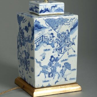 Blue and white glazed porcelain tea canister table lamp