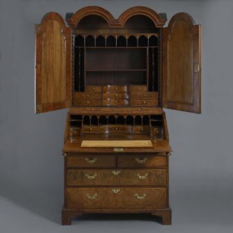 William & mary period burr walnut bureau bookcase