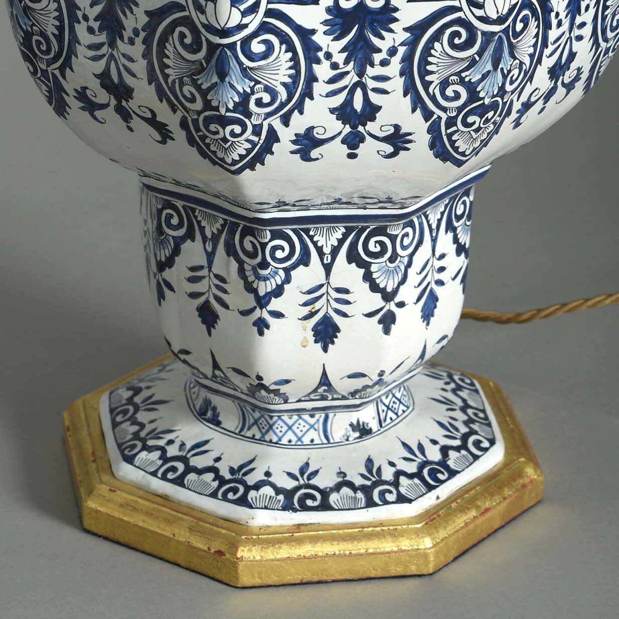 Pair of blue and white faience vase lamps