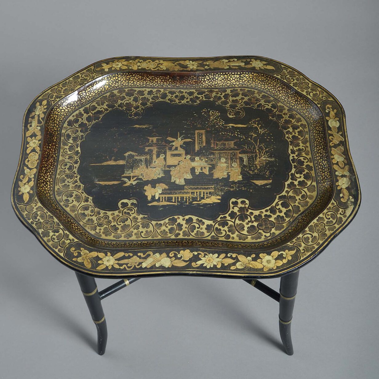 Early 19th century black japanned tray table