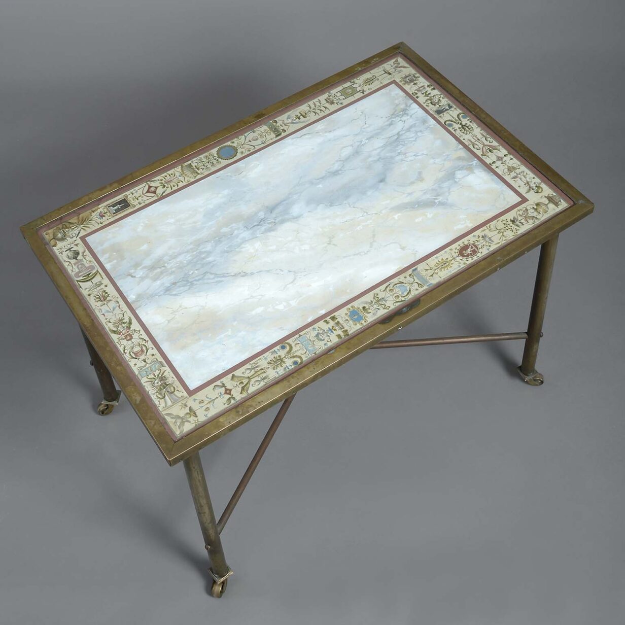 Mid-20th century brass low table with faux marble painted top