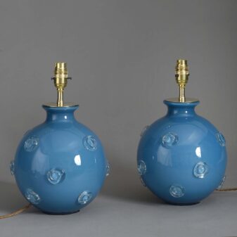 Pair of blue glass lamps
