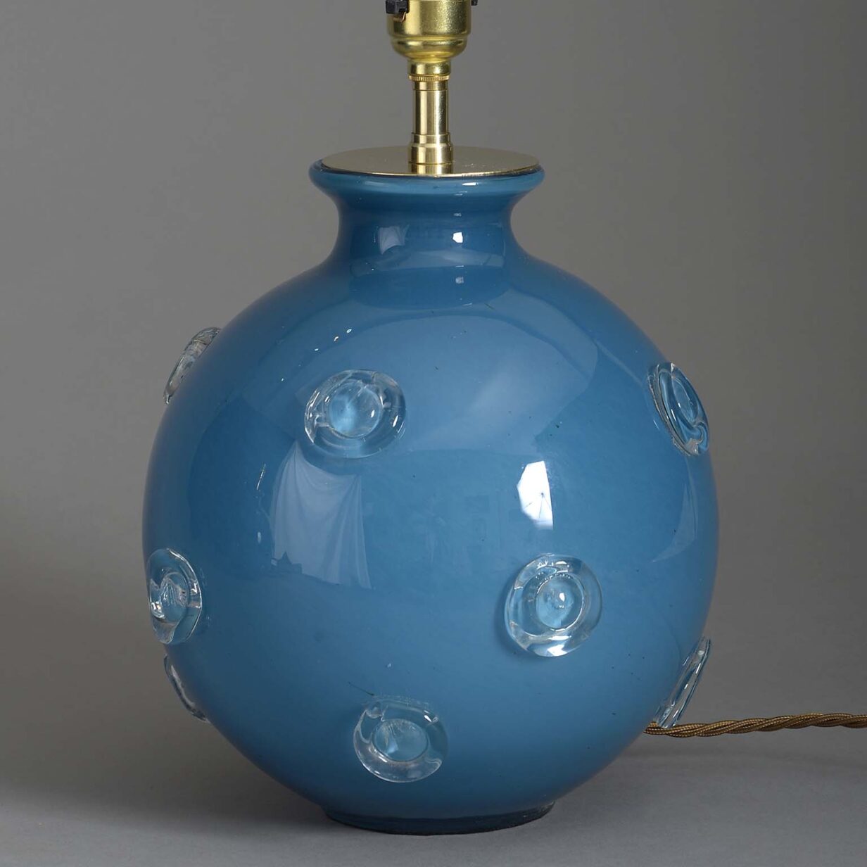 Pair of mid-century blue glass spherical lamps