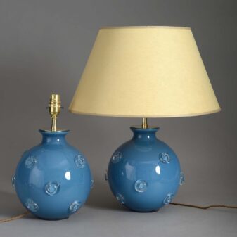 Pair of Blue Glass Lamps