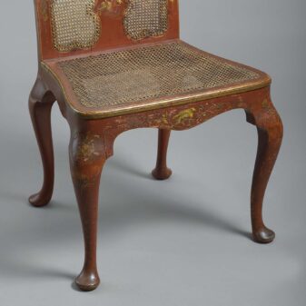 Pair of early 20th century red japanned side chairs