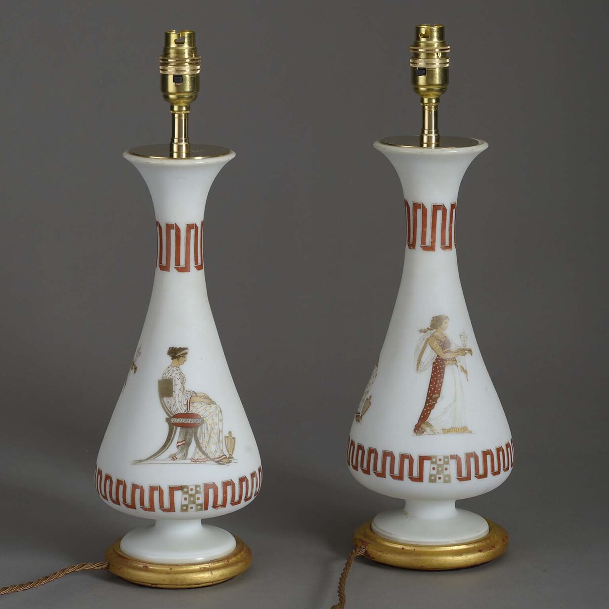 Pair of 19th century neo-classical opaline vase lamps